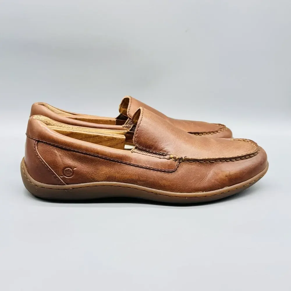 Born Shoes Men 9.5 Brown Leather Brompton Loafers Slip On Moc Toe Casual Comfort